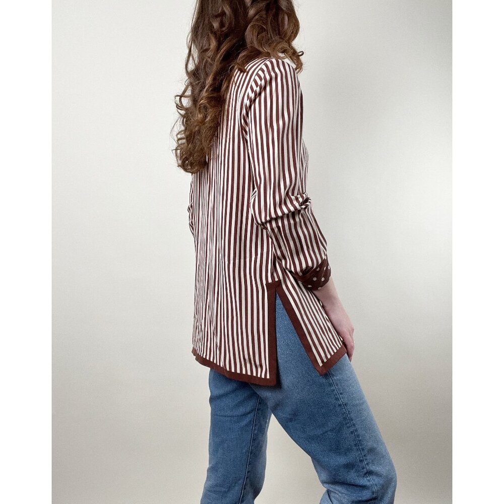 Vintage 100% Silk Button Down Long Tunic Top Blouse Print Oversized Relaxed Fit - Picture 3 of 9